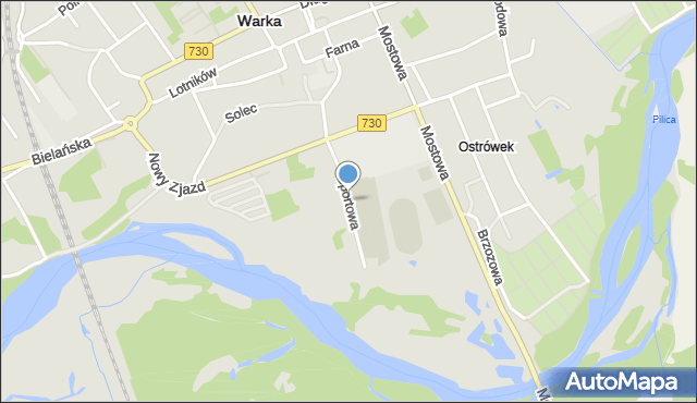 Warka, Sportowa, mapa Warka