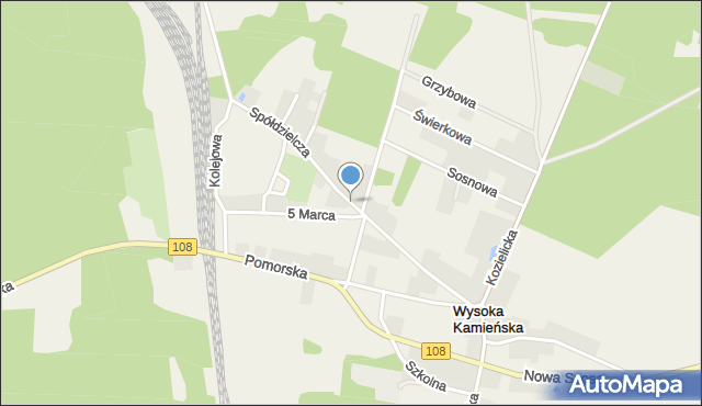 Wysoka Kamieńska, Spółdzielcza, mapa Wysoka Kamieńska