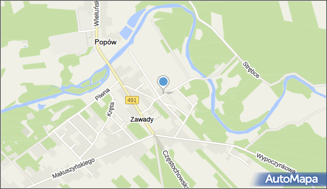 Zawady gmina Popów, Spokojna, mapa Zawady gmina Popów