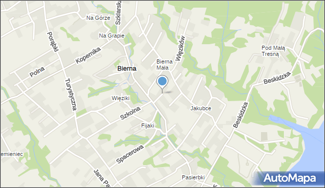 Bierna gmina Łodygowice, Strażacka, mapa Bierna gmina Łodygowice