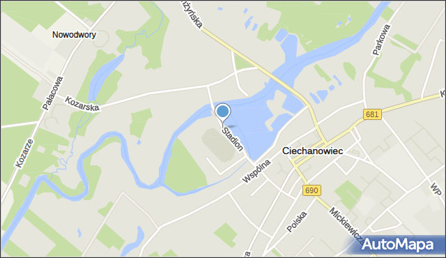 Ciechanowiec, Stadion, mapa Ciechanowiec
