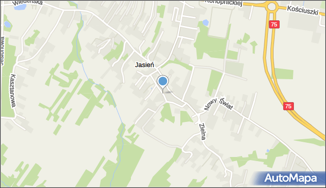 Jasień gmina Brzesko, Strażacka, mapa Jasień gmina Brzesko