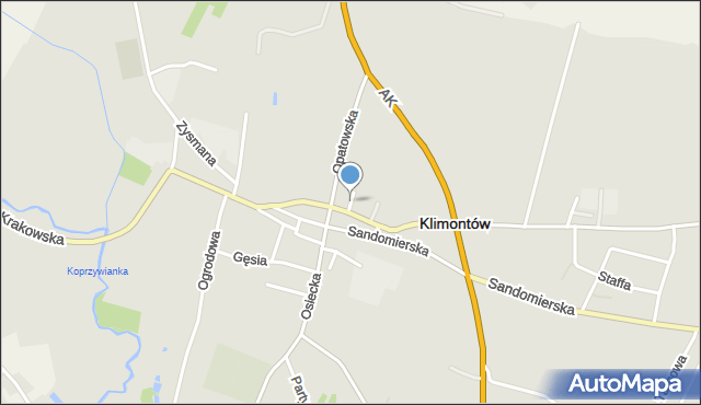 Klimontów powiat sandomierski, Studzienna, mapa Klimontów powiat sandomierski