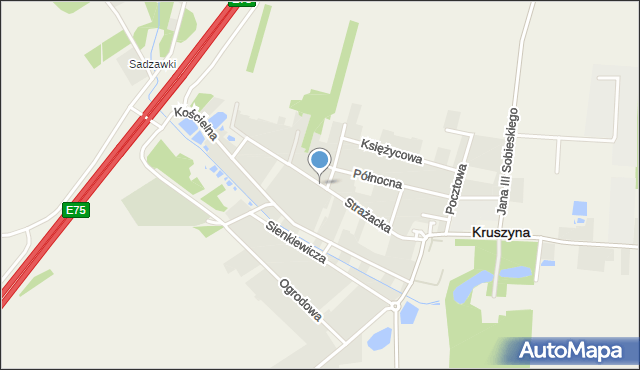 Kruszyna powiat częstochowski, Strażacka, mapa Kruszyna powiat częstochowski