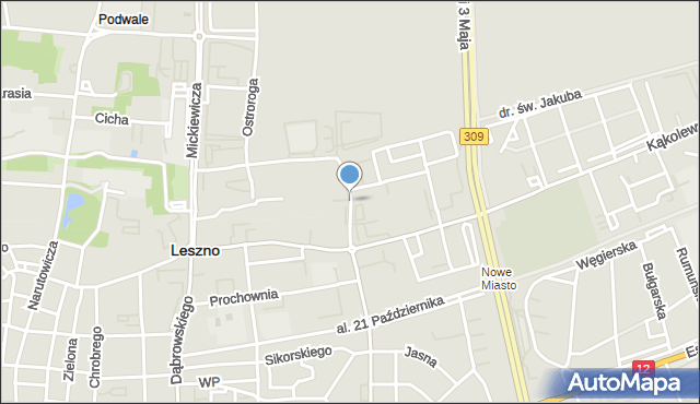 Leszno, Studzienna, mapa Leszno