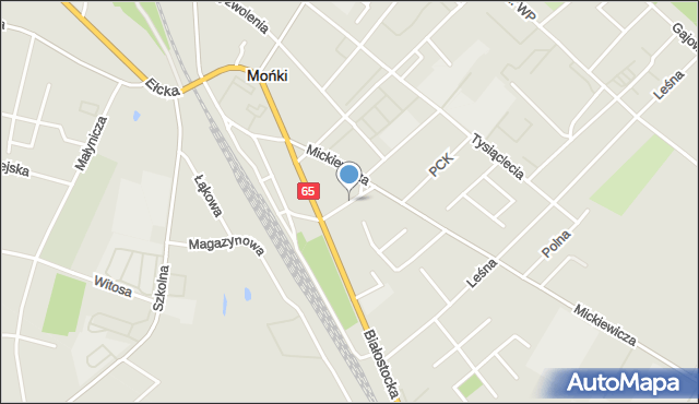 Mońki, Strażacka, mapa Mońki