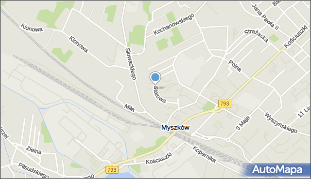 Myszków, Stalowa, mapa Myszków