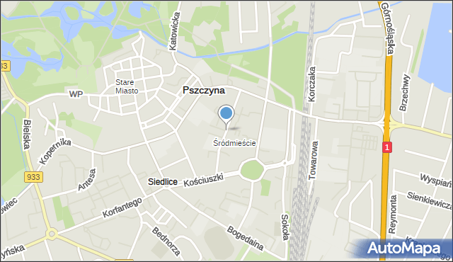 Pszczyna, Stefana Batorego, mapa Pszczyny