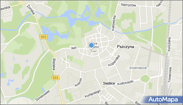 Pszczyna, Strażacka, mapa Pszczyny