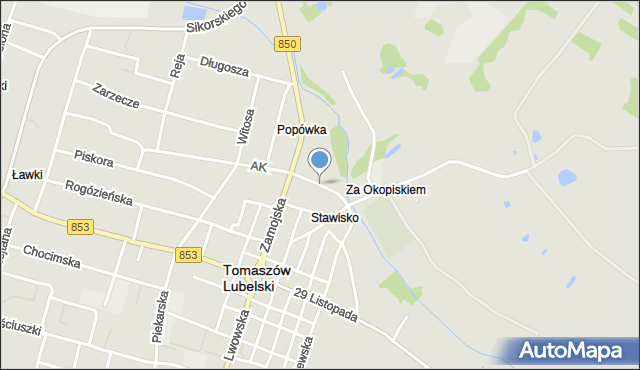 Tomaszów Lubelski, Stawisko, mapa Tomaszów Lubelski