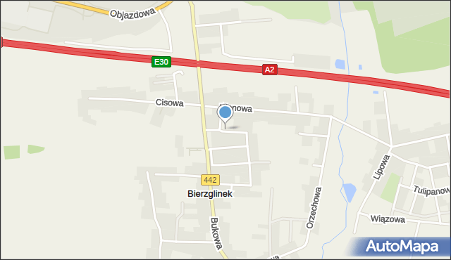 Bierzglinek, Świerkowa, mapa Bierzglinek