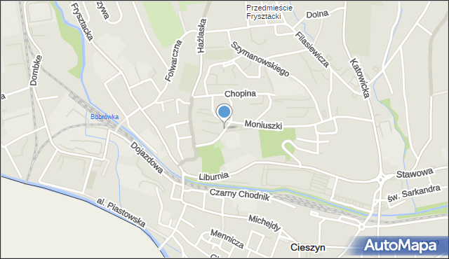 Cieszyn, św. Jerzego, mapa Cieszyna