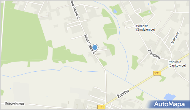 Jankowice gmina Pszczyna, św. Jana Pawła II, mapa Jankowice gmina Pszczyna