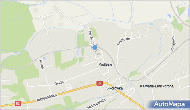 Kalwaria Zebrzydowska, św. Floriana, mapa Kalwaria Zebrzydowska