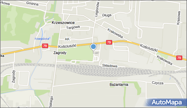 Krzeszowice, św. Floriana, mapa Krzeszowice