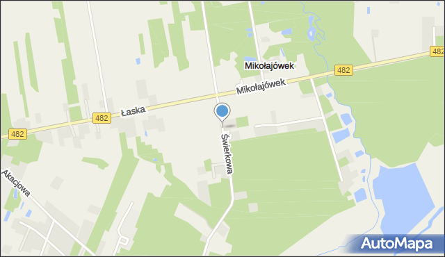 Mikołajówek gmina Łask, Świerkowa, mapa Mikołajówek gmina Łask