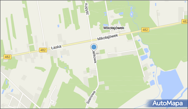 Mikołajówek gmina Łask, Świerkowa, mapa Mikołajówek gmina Łask