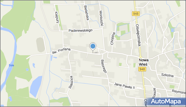 Nowa Wieś gmina Kęty, św. Floriana, mapa Nowa Wieś gmina Kęty