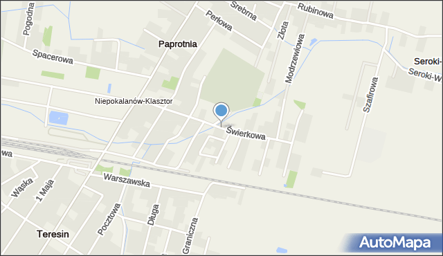 Paprotnia gmina Teresin, Świerkowa, mapa Paprotnia gmina Teresin
