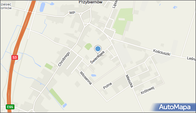 Przybiernów, Świerkowa, mapa Przybiernów