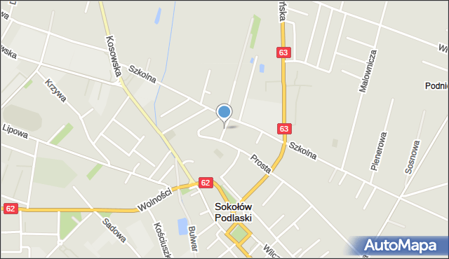 Sokołów Podlaski, św. Maksymiliana Marii Kolbego, mapa Sokołów Podlaski