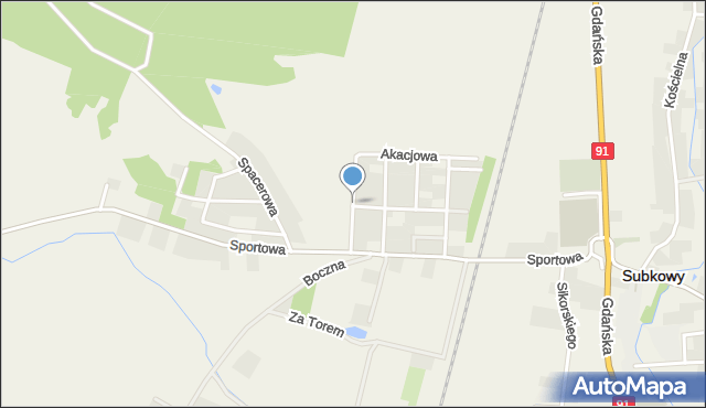 Subkowy, Świerkowa, mapa Subkowy