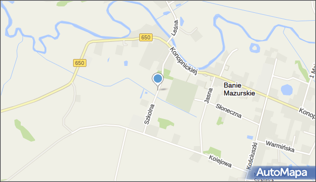 Banie Mazurskie, Szkolna, mapa Banie Mazurskie