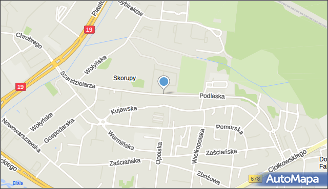 Białystok, Szendzielarza Zygmunta, mjr., mapa Białegostoku