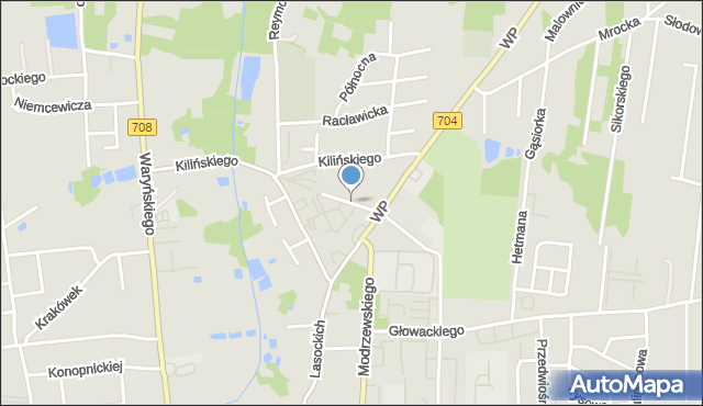 Brzeziny, Szarych Szeregów, mapa Brzeziny