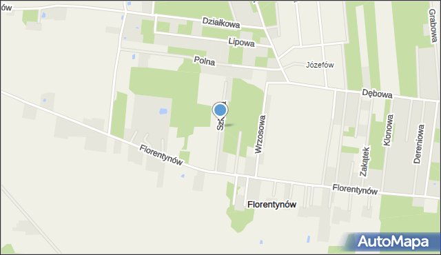 Florentynów gmina Lutomiersk, Szkolna, mapa Florentynów gmina Lutomiersk