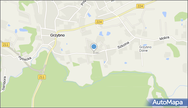 Grzybno gmina Kartuzy, Szkolna, mapa Grzybno gmina Kartuzy