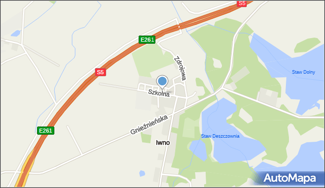 Iwno gmina Kostrzyn, Szkolna, mapa Iwno gmina Kostrzyn