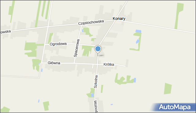 Konary gmina Kłomnice, Szkolna, mapa Konary gmina Kłomnice