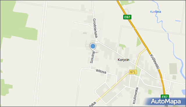 Korycin, Szkolna, mapa Korycin