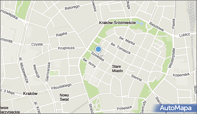 Kraków, Szewska, mapa Krakowa