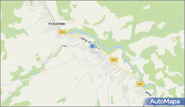 Krzyżowa gmina Jeleśnia, Szkolna, mapa Krzyżowa gmina Jeleśnia