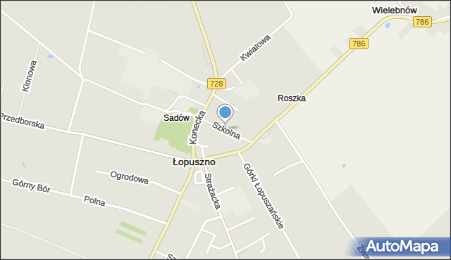 Łopuszno, Szkolna, mapa Łopuszno