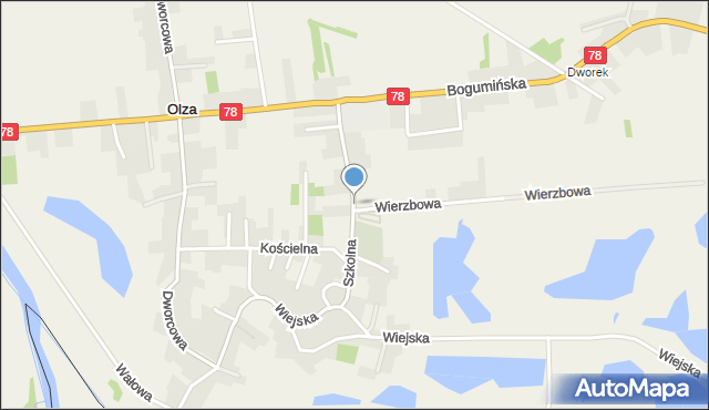 Olza gmina Gorzyce, Szkolna, mapa Olza gmina Gorzyce