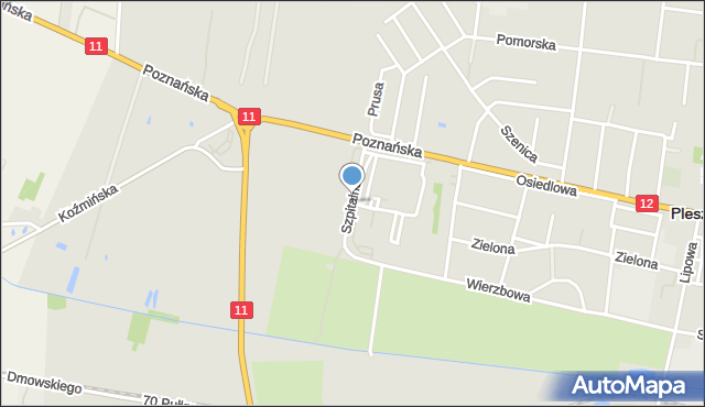 Pleszew, Szpitalna, mapa Pleszew