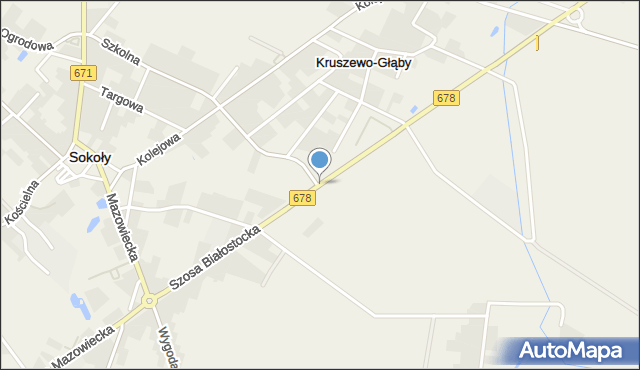 Sokoły powiat wysokomazowiecki, Szosa Białostocka, mapa Sokoły powiat wysokomazowiecki
