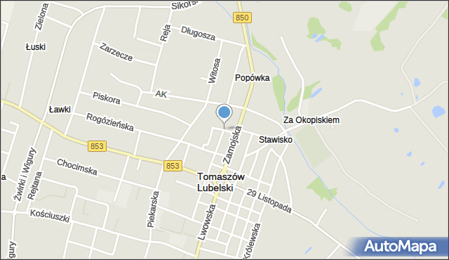 Tomaszów Lubelski, Szymanowskiego, mapa Tomaszów Lubelski