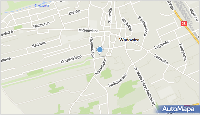 Wadowice, Szpitalna, mapa Wadowice
