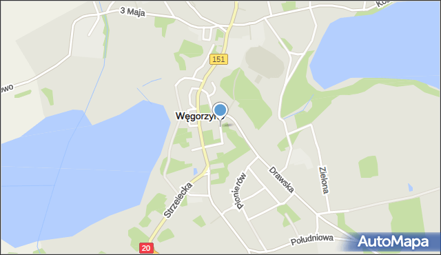 Węgorzyno, Szkolna, mapa Węgorzyno