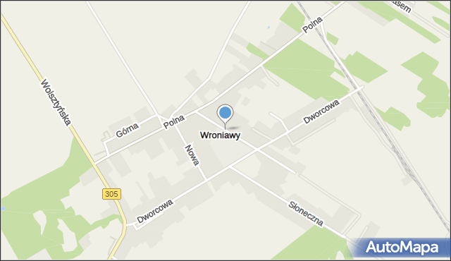 Wroniawy gmina Wolsztyn, Szkolna, mapa Wroniawy gmina Wolsztyn