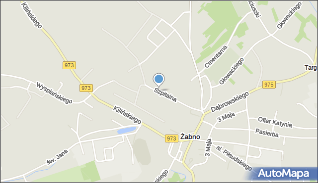 Żabno powiat tarnowski, Szpitalna, mapa Żabno powiat tarnowski