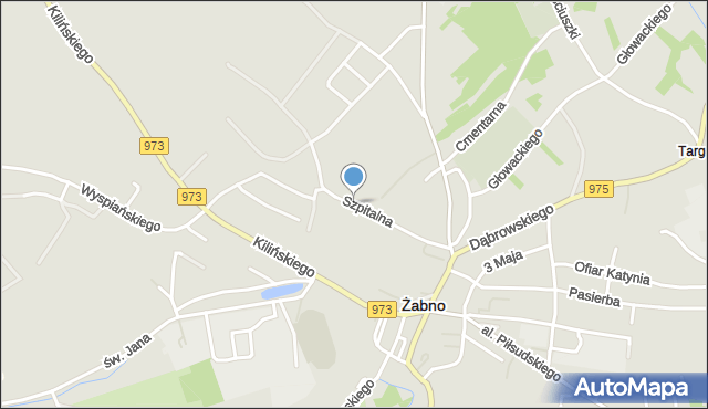 Żabno powiat tarnowski, Szpitalna, mapa Żabno powiat tarnowski