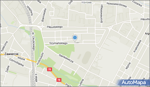 Zawiercie, Szymańskiego Franciszka, mapa Zawiercie