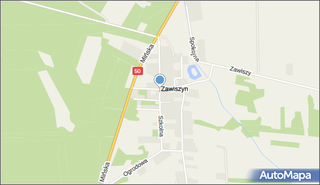 Zawiszyn gmina Jadów, Szkolna, mapa Zawiszyn gmina Jadów