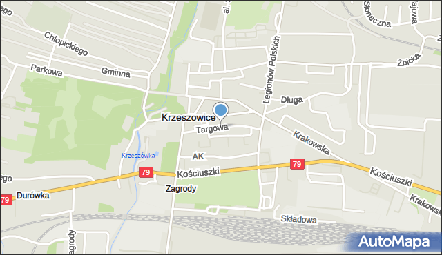 Krzeszowice, Targowa, mapa Krzeszowice