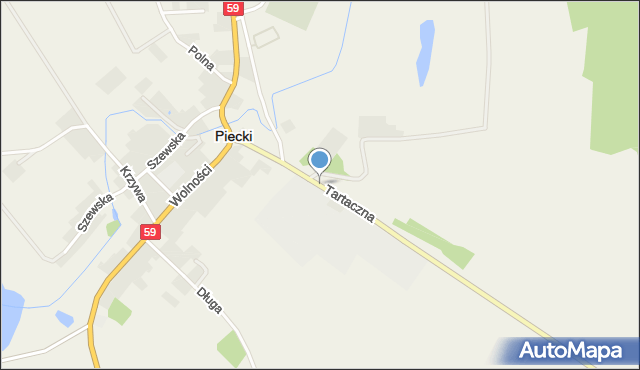 Piecki powiat mrągowski, Tartaczna, mapa Piecki powiat mrągowski